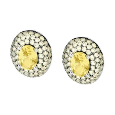 Orecchini Bottone Ovale con Cubic Zirconia Topazio Giallo in ARGENTO 925 Galvanica Rodio