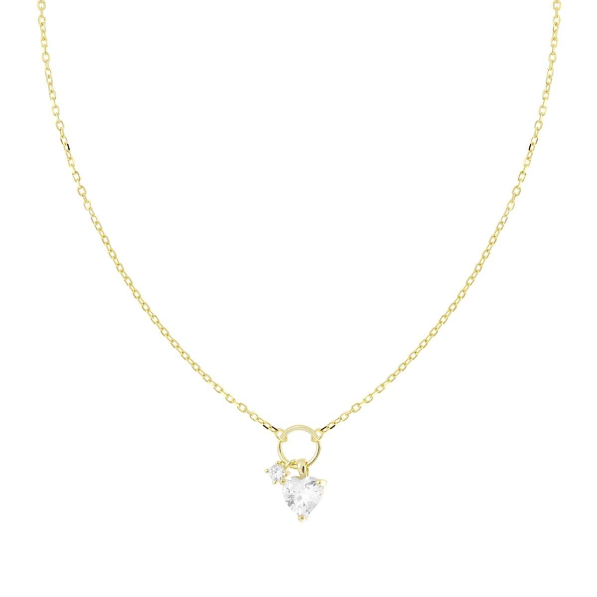 Collana Catena Forzatina Diamantata con Cuore Punto Luce Cubic Zirconia Bianchi pendenti in ARGENTO 925 Galvanica Oro