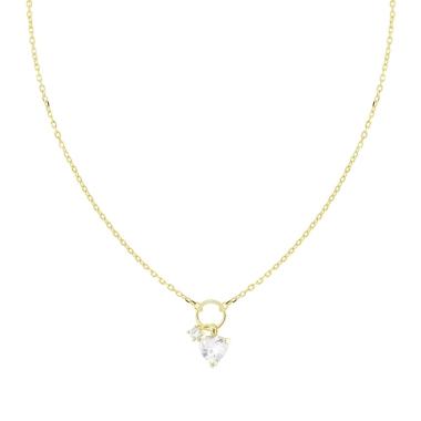 Collana Catena Forzatina Diamantata con Cuore Punto Luce Cubic Zirconia Bianchi pendenti in ARGENTO 925 Galvanica Oro