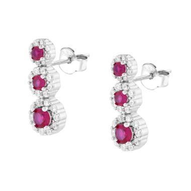 Orecchini Trilogy Degrade Fiori Rosso Rubino contornati da Cubic Zirconia Bianchi in ARGENTO 925 Galvanica Rodio