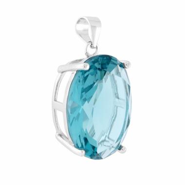 Ciondolo Ovale Acquamarina Cubic Zirconia in ARGENTO 925 Galvanica Rodio