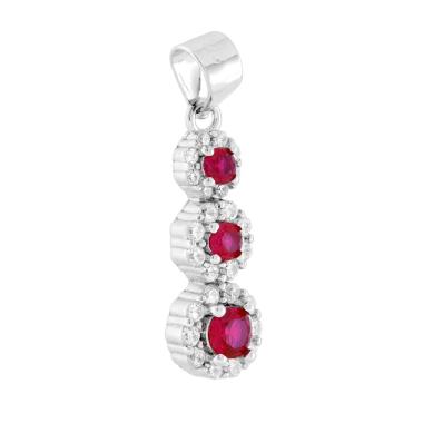Ciondolo Trilogy Degrade Fiori Rosso Rubino contornati da Cubic Zirconia Bianchi in ARGENTO 925 Galvanica Rodio