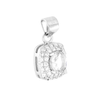 Ciondolo Rettangolare Cubic Zirconia Ovale Bianco contornato da Cubic Zirconia Bianchi in ARGENTO 925 Galvanica Rodio
