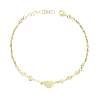 Bracciale Catena Intrecciata Diamantata con Cuore e Tondi Diamantati in ARGENTO 925 Galvanica Oro