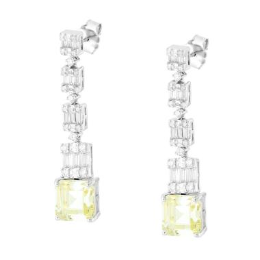 Orecchini Tennis con Pietre Naturali Zaffiro Giallo e Cubic Zirconia Bianchi in ARGENTO 925 Galvanica Rodio