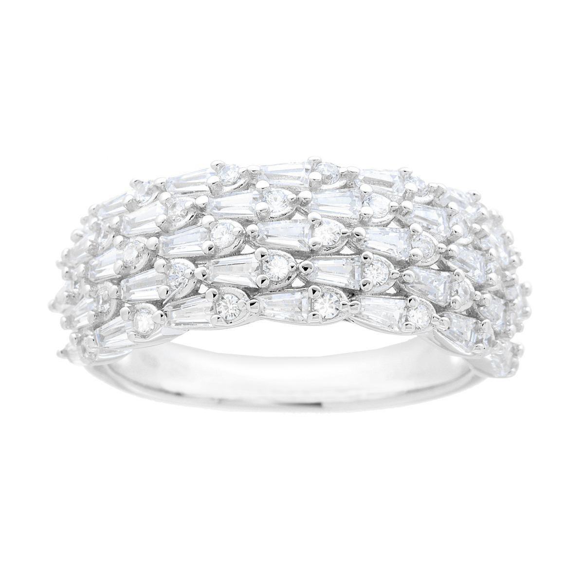 Anello Semi Fascia con Cubic Zirconia Bianchi taglio baguette in ARGENTO 925 Galvanica Rodio