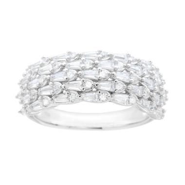 Anello Semi Fascia con Cubic Zirconia Bianchi taglio baguette in ARGENTO 925 Galvanica Rodio