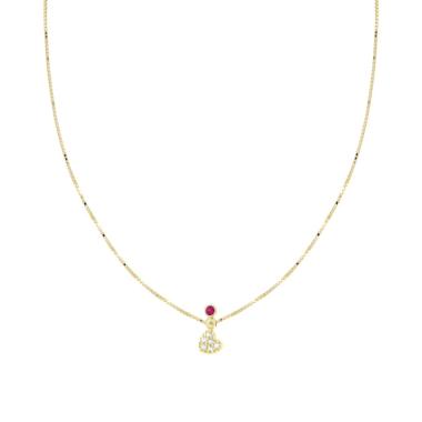 Collana Catena Veneziana Diamantata con Cuore Cubic Zirconia Bianchi e Punto Luce Rosso Rubino in ARGENTO 925 Galvanica Oro