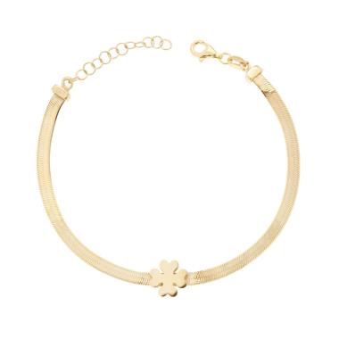 Bracciale Catena Magic Quadrifoglio plain in ARGENTO 925 Galvanica Oro