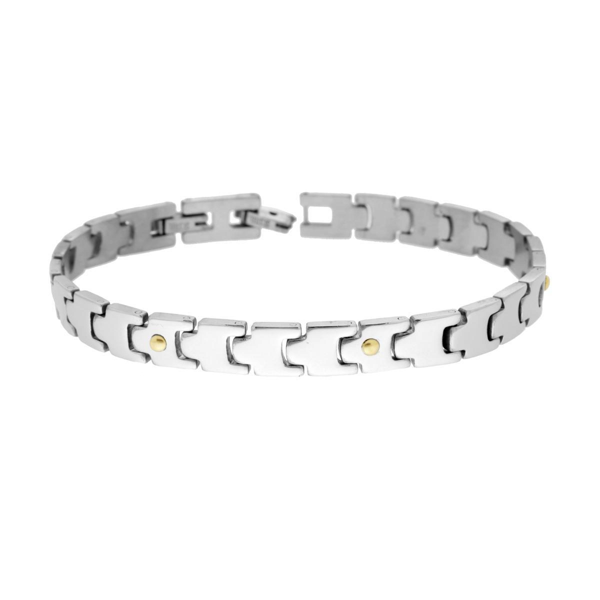 Bracciale Uomo Maglia Imperniata con Punti colore Oro in ACCIAIO
