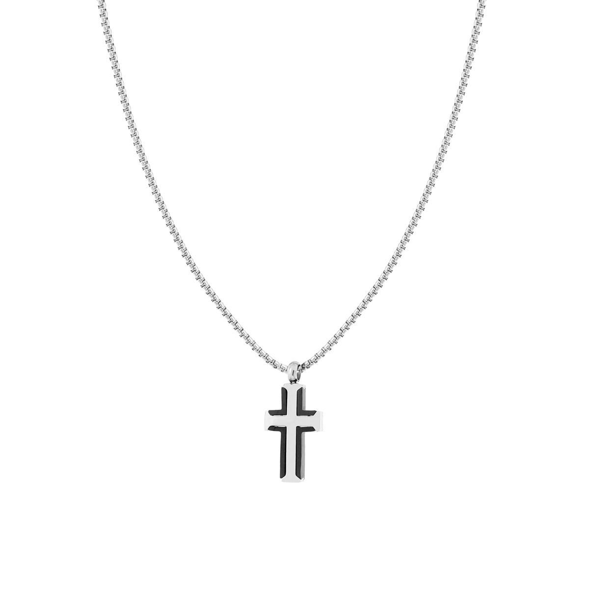 Collana Catena Veneziana Tonda con Croce Nera e ACCIAIO