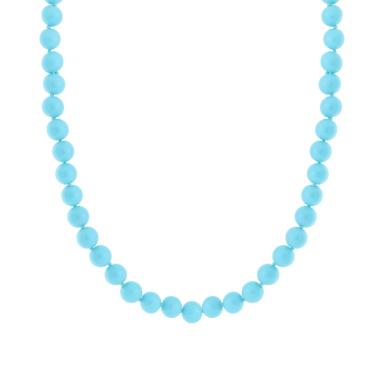 Collana Perla 8 mm Vetro perlato Turchese con accessori in metallo e Chiusura in ARGENTO 925 Galvanica Rodio