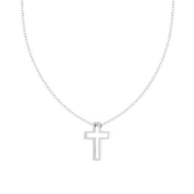 Collana Catena Forzatina Diamantata con Croce in ACCIAIO