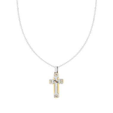 Collana Catena Forzatina Diamantata con Croce Oro in ACCIAIO