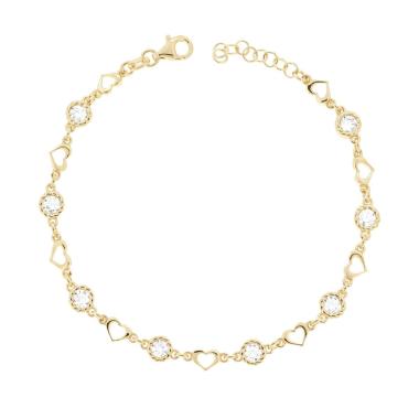 Bracciale Catena con Cuori e Cubic Zirconia Bianchi in ARGENTO 925 Galvanica Oro