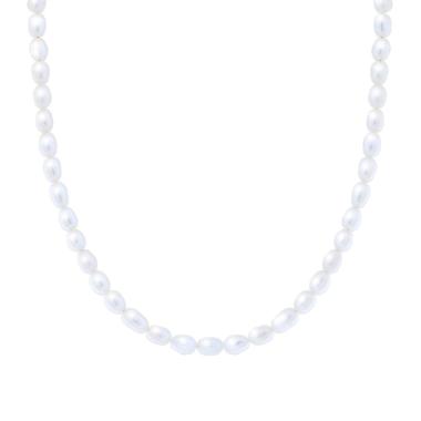 Collana Catena con filo di Perle Ovali Naturali di Fiume mm 5,5 in ARGENTO 925 Galvanica Rodio
