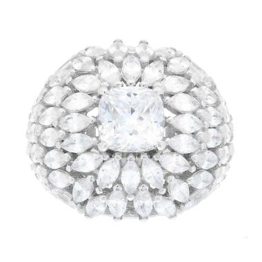 Anello Solitario modello Fascione con Cubic Zirconia Bianchi taglio Cushion e Marquise in ARGENTO 925 Galvanica Rodio