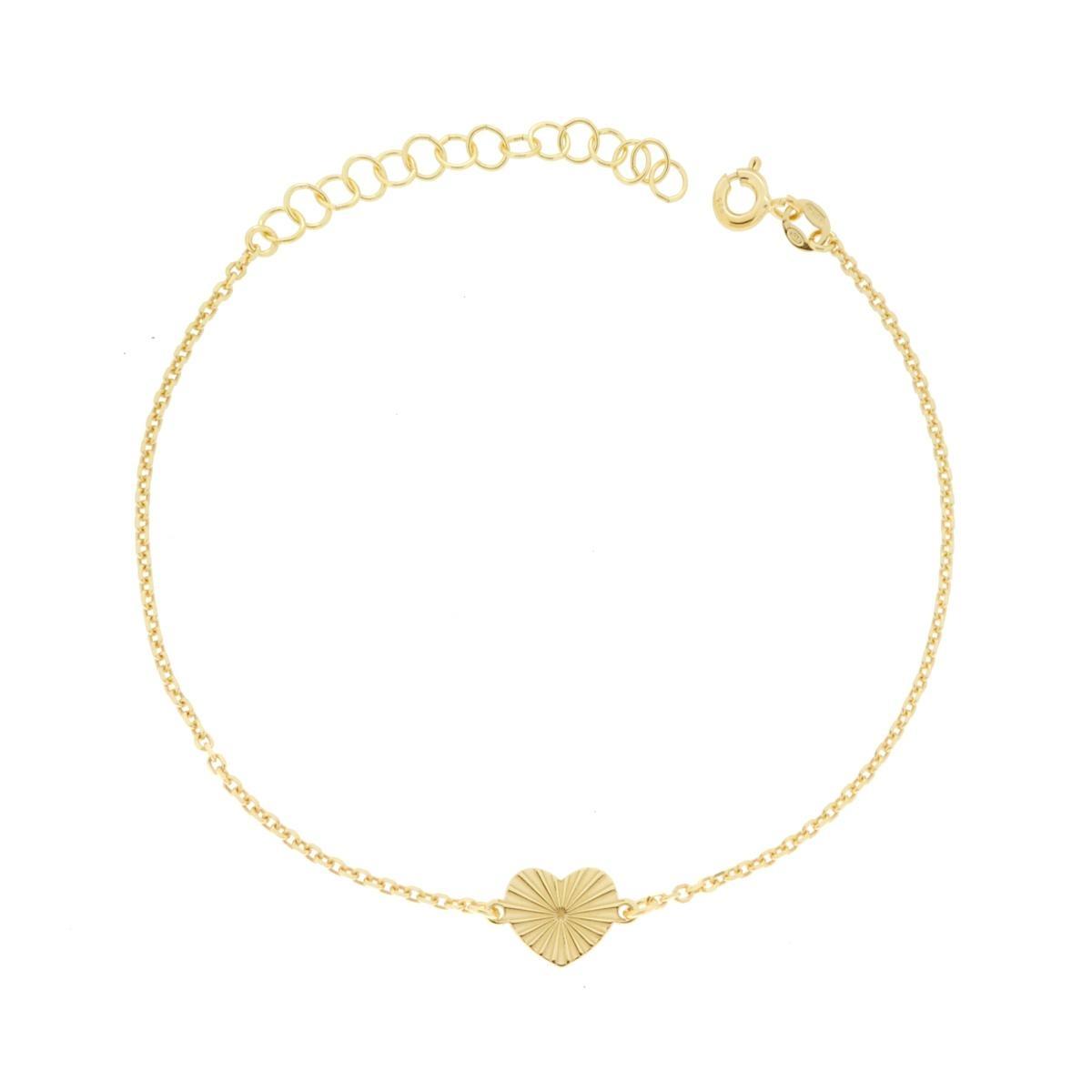 Bracciale Catena Forzatina Diamantata con Cuore Diamantato in ARGENTO 925 Galvanica Oro