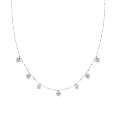 Collana Catena Forzatina Diamantata con Cuori Diamantati pendenti in ARGENTO 925 Galvanica Rodio