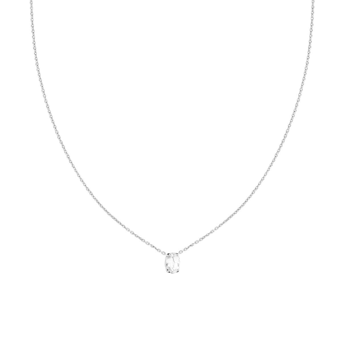 Collana Catena Forzatina Diamantata con Punto Luce Ovale Crystal Bianco in ARGENTO 925 Galvanica Rodio