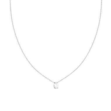 Collana Catena Forzatina Diamantata con Punto Luce Ovale Crystal Bianco in ARGENTO 925 Galvanica Rodio