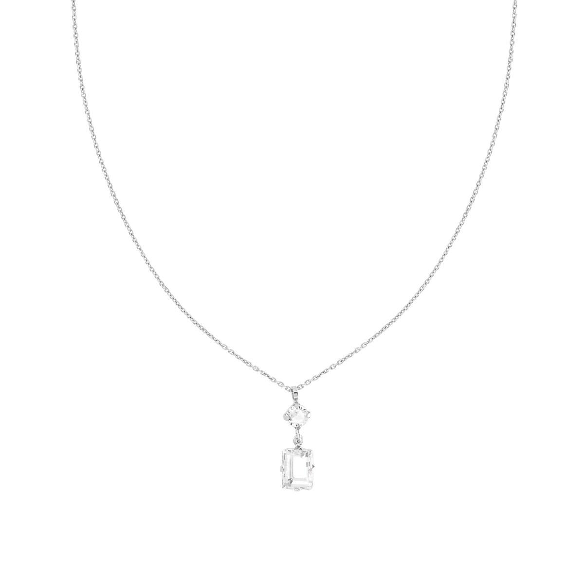 Collana Catena Forzatina Diamantata con Punti Luce Tondo e Baguette Crystal Bianco in ARGENTO 925 Galvanica Rodio