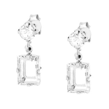 Orecchini Punto Luce con pendente Baguette Crystal Bianco in ARGENTO 925 Galvanica Rodio
