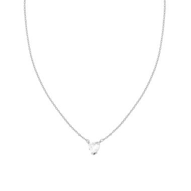 Collana Catena Forzatina Diamantata con Punto Luce Cuore Crystal Bianco in ACCIAIO e OTTONE
