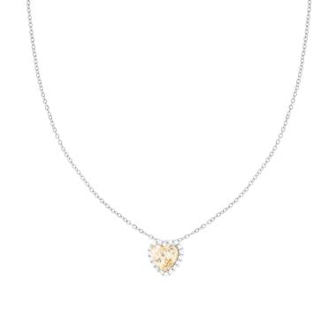 Collana Catena Forzatina Diamantata con Cuore Champagne contornato da Crystal Bianchi in ACCIAIO e OTTONE
