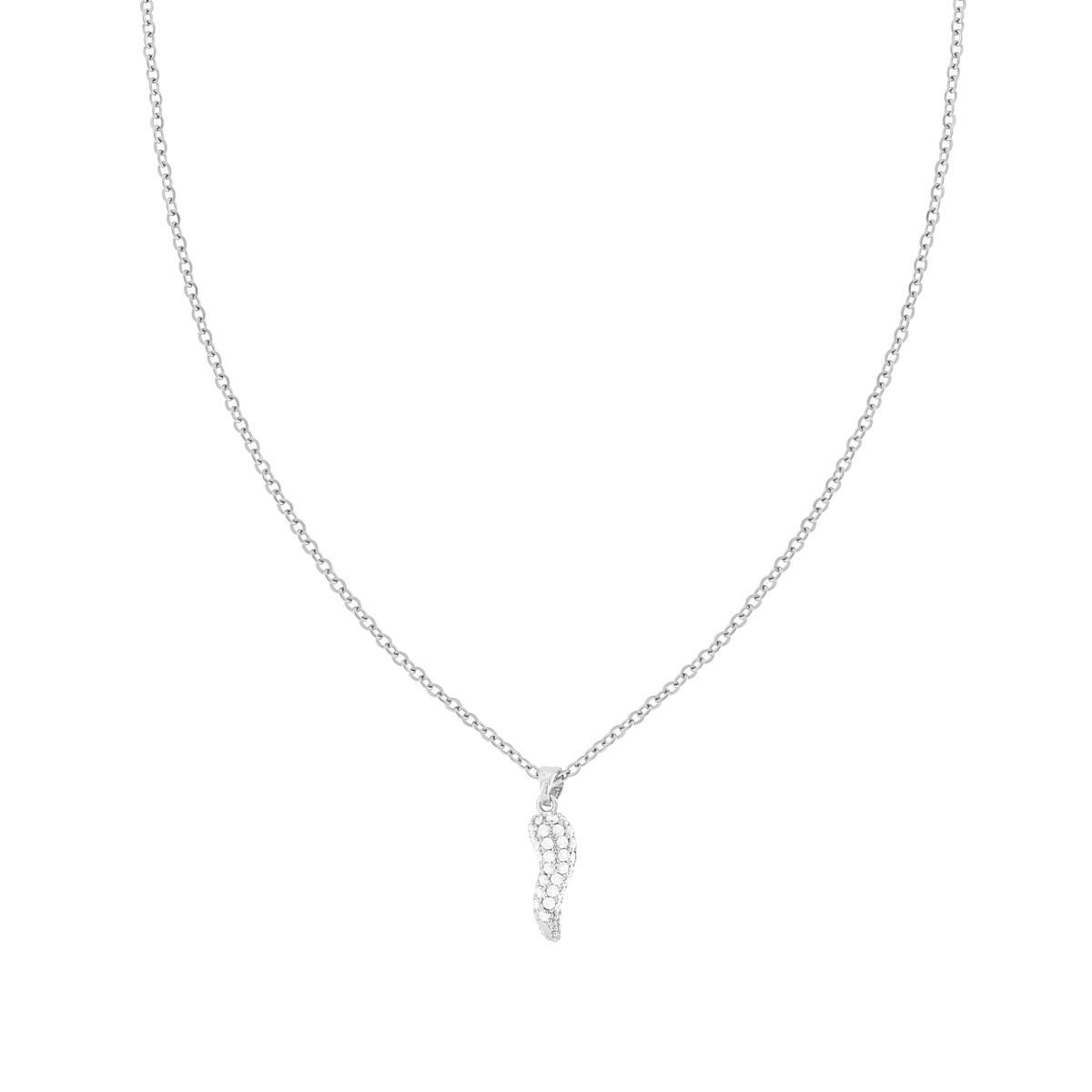 Collana Catena Forzatina Diamantata con Corno e Crystal Bianchi in ACCIAIO e OTTONE