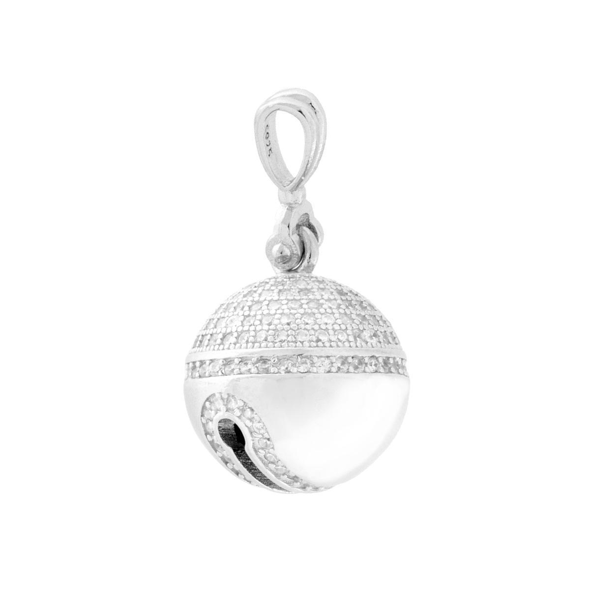 Ciondolo Chiama Angeli Sonaglio 13 mm con Cubic Zirconia Bianchi in ARGENTO 925 Galvanica Rodio