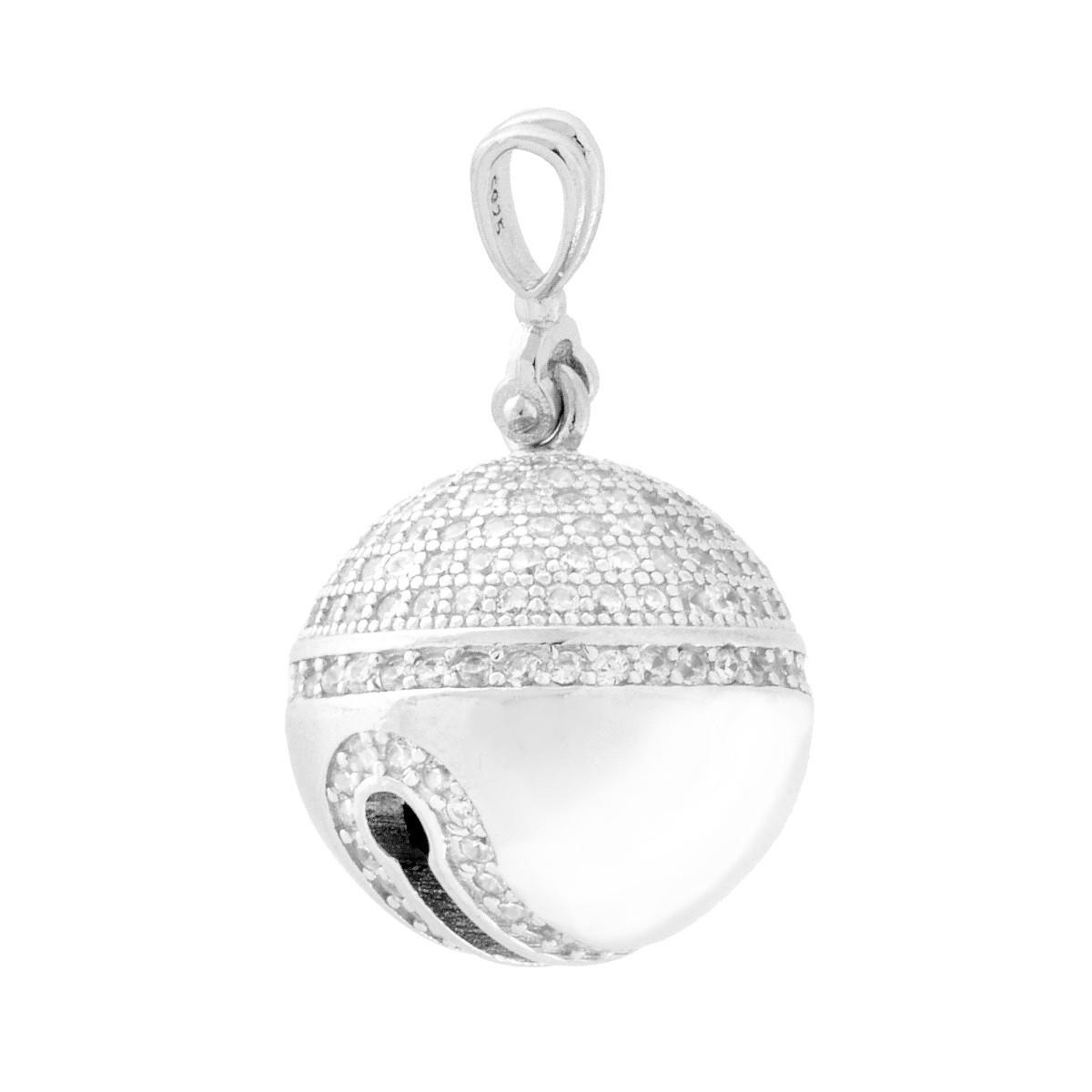 Ciondolo Chiama Angeli Sonaglio 15 mm con Cubic Zirconia Bianchi in ARGENTO 925 Galvanica Rodio