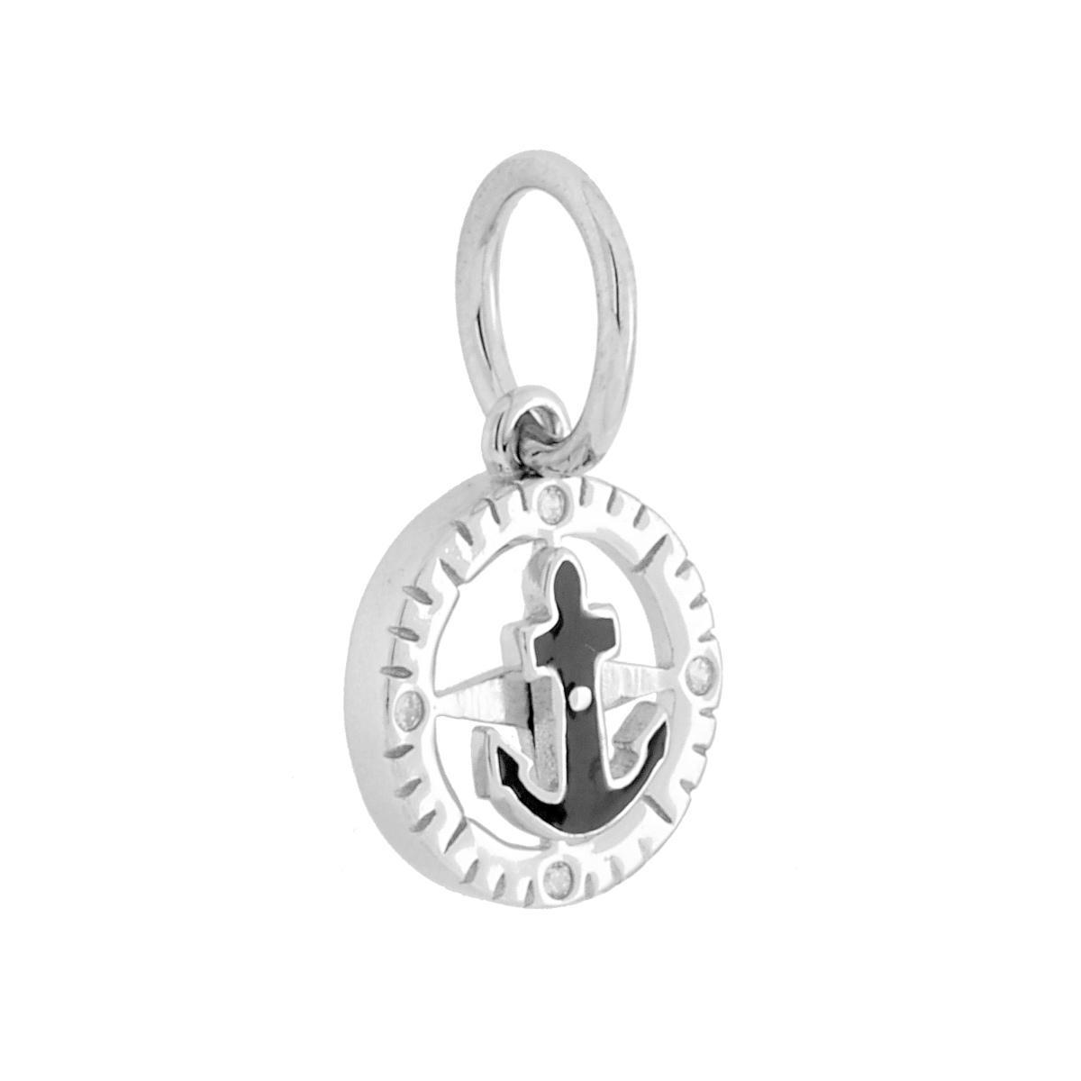 Ciondolo Ancora Nera con Cubic Zirconia Bianchi in ARGENTO 925 Galvanica Rodio