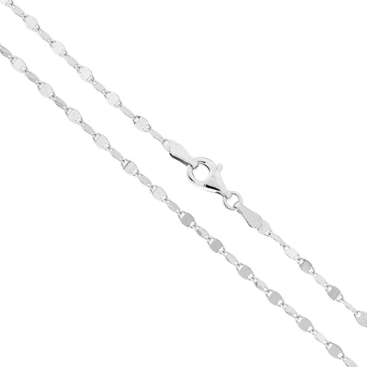 Catena Forzatina a Specchio Diamantata sezione 2.2 lunghezza cm 45 in ARGENTO 925 Galvanica Rodio