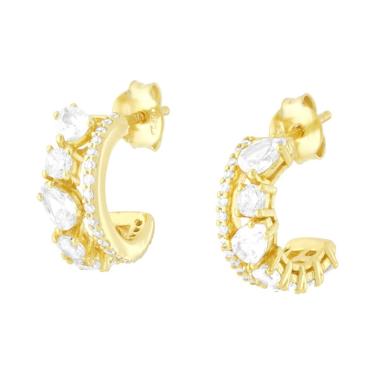 Orecchini doppio Cerchio Cubic Zirconia Bianchi in ARGENTO 925 Galvanica Oro