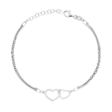 Bracciale Catena Compressa e Disco con Cuori in ARGENTO 925 Galvanica Rodio