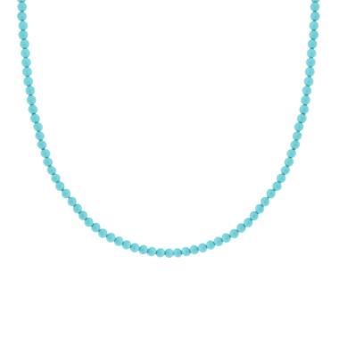 Collana Perla 3 mm Vetro perlato Turchese con filo e chiusura in ARGENTO 925 Galvanica Rodio