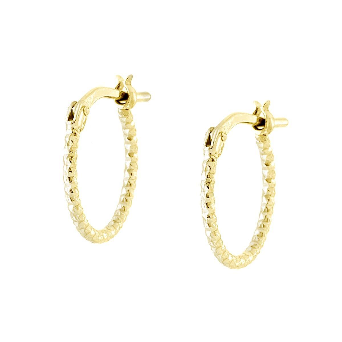 Orecchini Cerchio Diamantato mm 12 sezione canna mm 1,2 in ARGENTO 925 Galvanica Oro