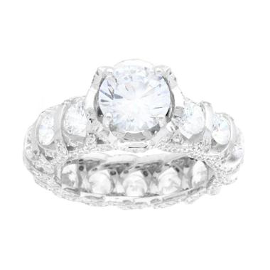 Anello Solitario con Cubic Zirconia Bianco modello Eternity in ARGENTO 925 Galvanica Rodio