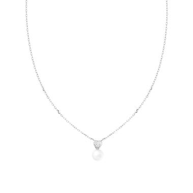 Collana Catena Forzatina Diamantata con Perla e Cuore con Cubic Zirconia Bianchi in ARGENTO 925 Galvanica Rodio