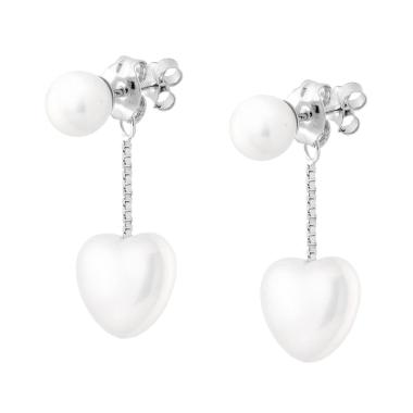 Orecchini Perle Cuore pendente in ARGENTO 925 Galvanica Rodio