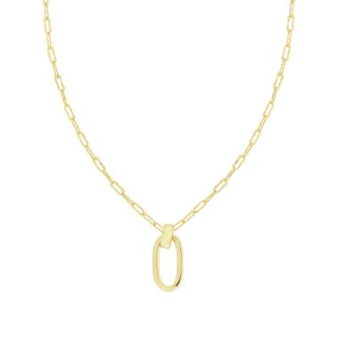Collana Catena Forzatina effetto Martellato con Ovale in ARGENTO 925 Galvanica Oro