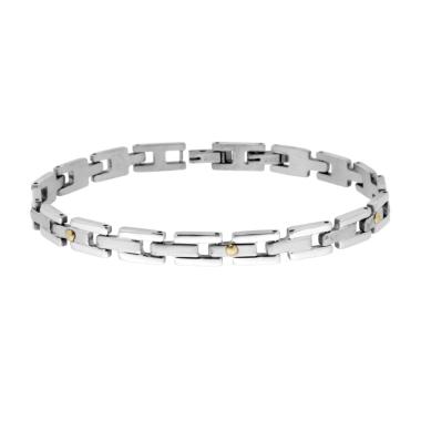 Bracciale Uomo Maglia Imperniata con Punti colore Oro in ACCIAIO