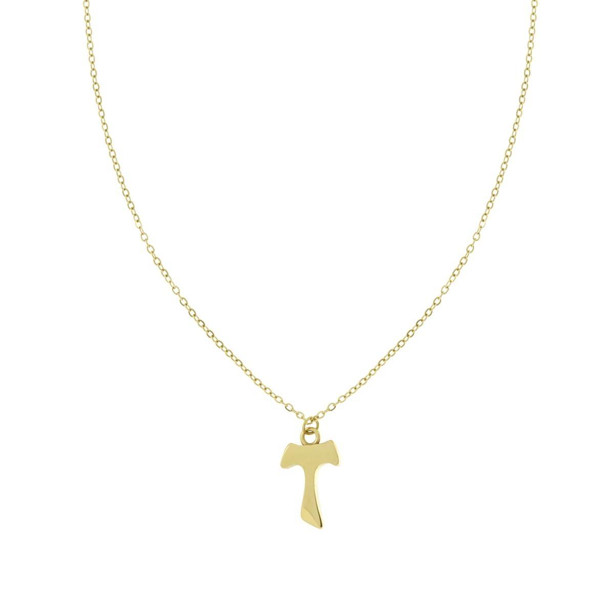 Collana Catena Forzatina con Croce Tao in ACCIAIO colore Oro