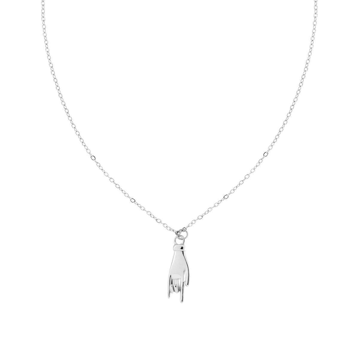 Collana Catena Forzatina Diamantata con Mano Corna Portafortuna in ACCIAIO