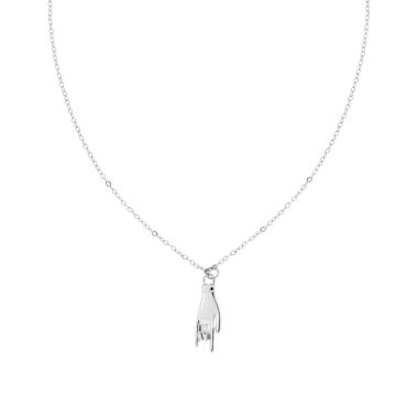 Collana Catena Forzatina Diamantata con Mano Corna Portafortuna in ACCIAIO