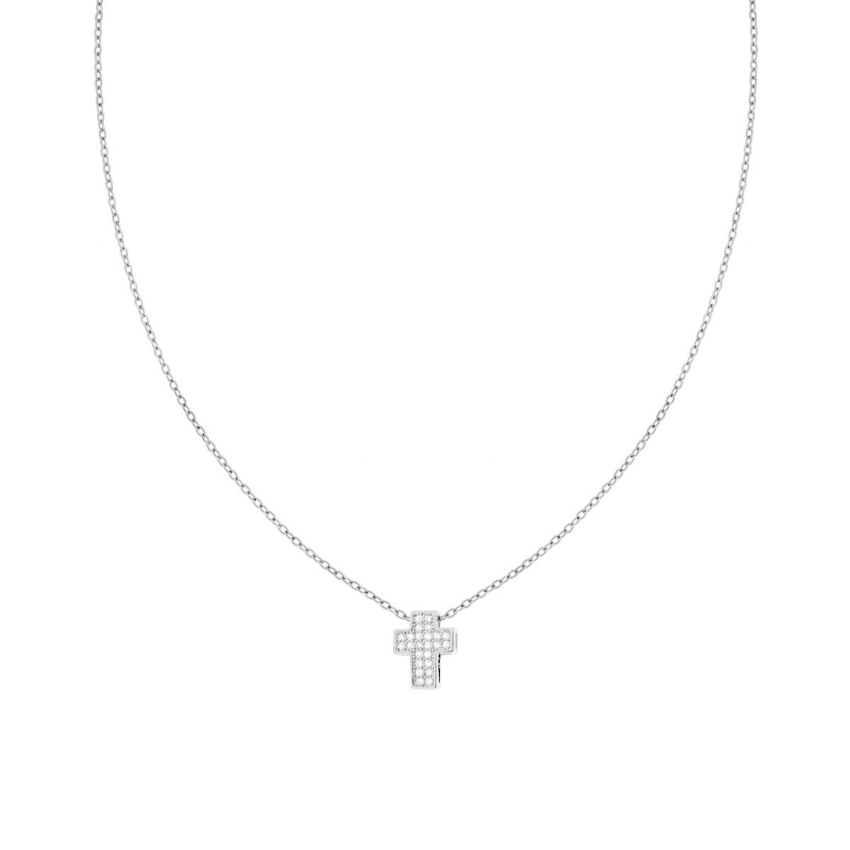 Collana Catena Forzatina Diamantata con Croce e Crystal Bianchi in ACCIAIO e OTTONE