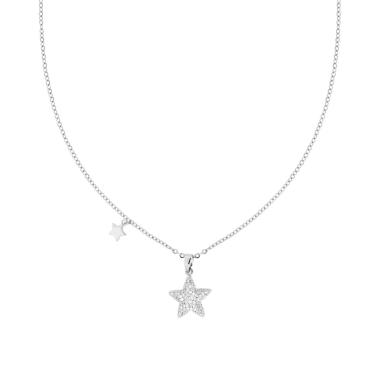 Collana Asimmetrica Catena Forzatina Diamantata con Stella e Crystal Bianchi in ACCIAIO