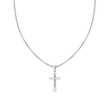 Collana Catena Veneziana Tonda con Croce con decoro Geometrico sormontata da Croce lucida in ACCIAIO