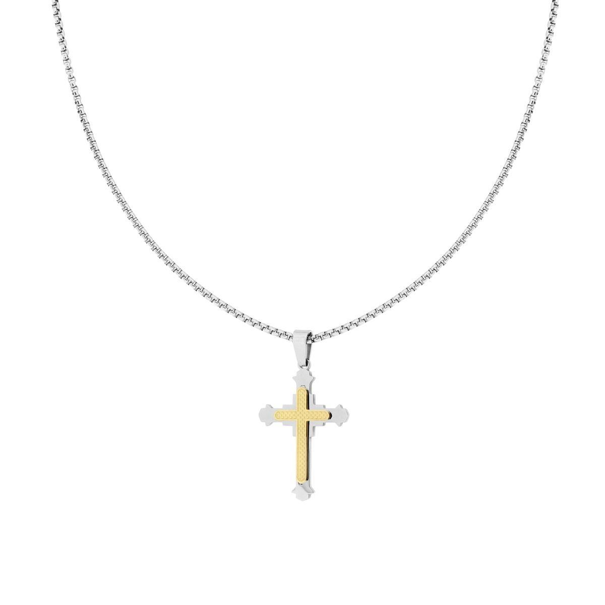 Collana Catena Veneziana Tonda con Croce Medievale sormontata da Croce colore Oro in ACCIAIO
